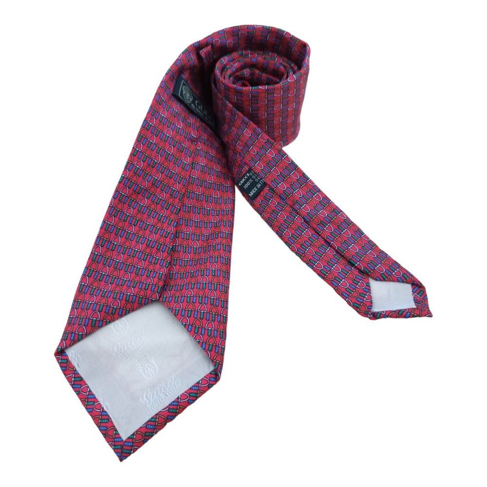 GUCCI Red Equestrian Logo Silk Tie ITALY 57"/ 3.4" EC - Picture 5 of 12